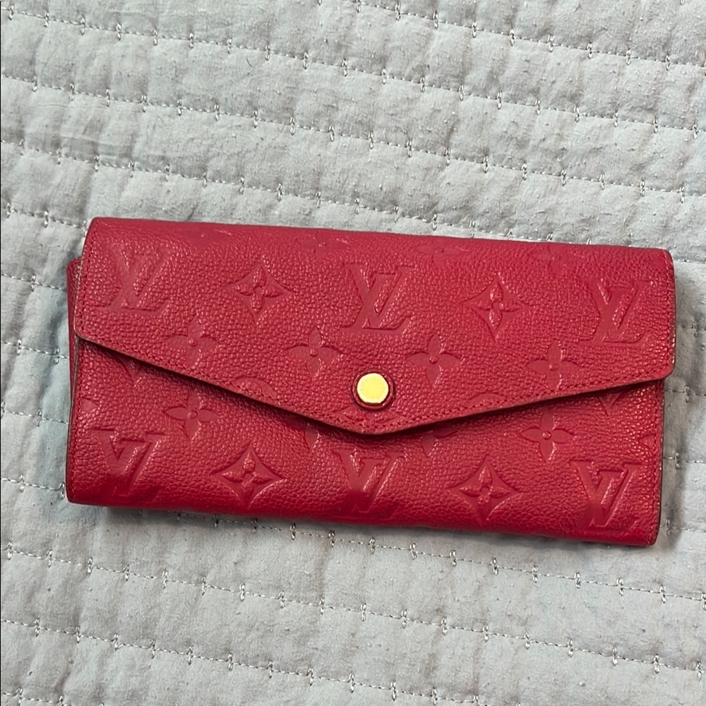 Louis Vuitton Red Leather Wallet with Monogram Embossing